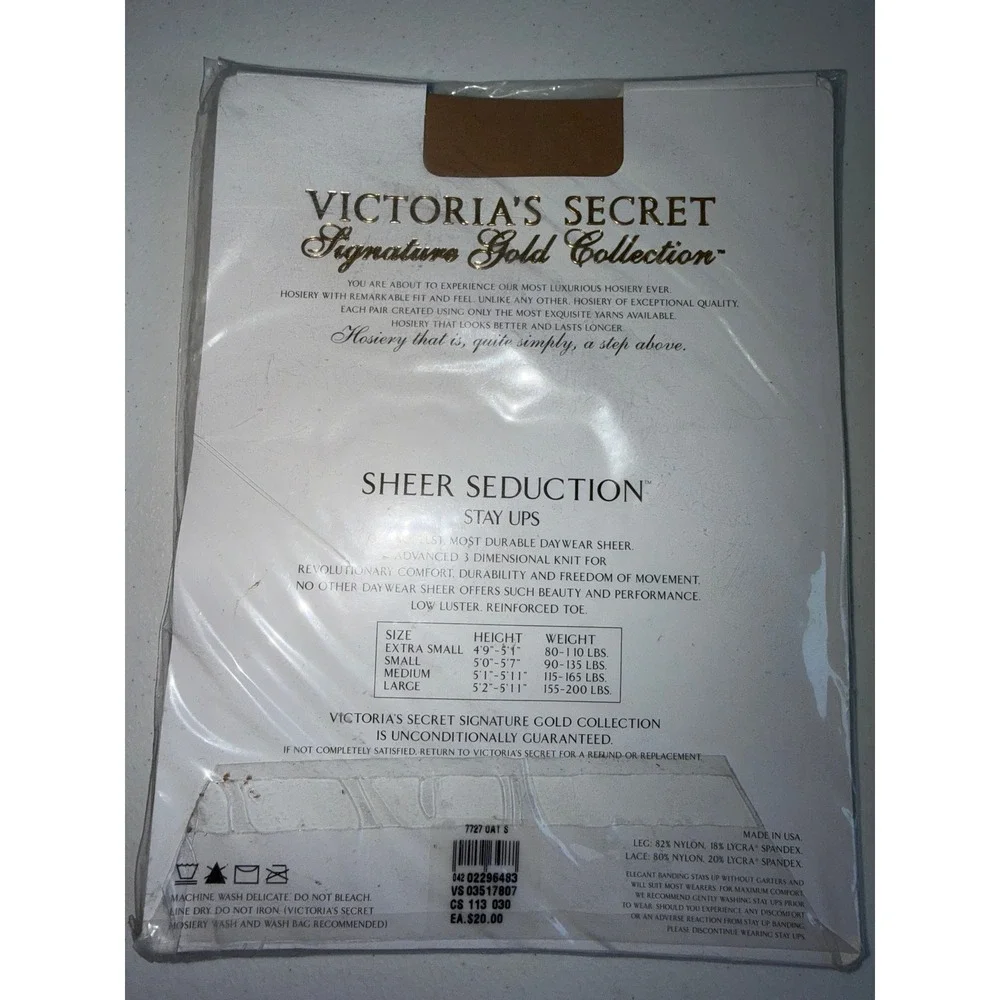 Victoria's Secret Signature Gold Sheer Seduction Stay Ups Oatmeal Small Vintage